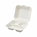 Bagasse 3 Compartment Clamshell 229x229mm 9x9"