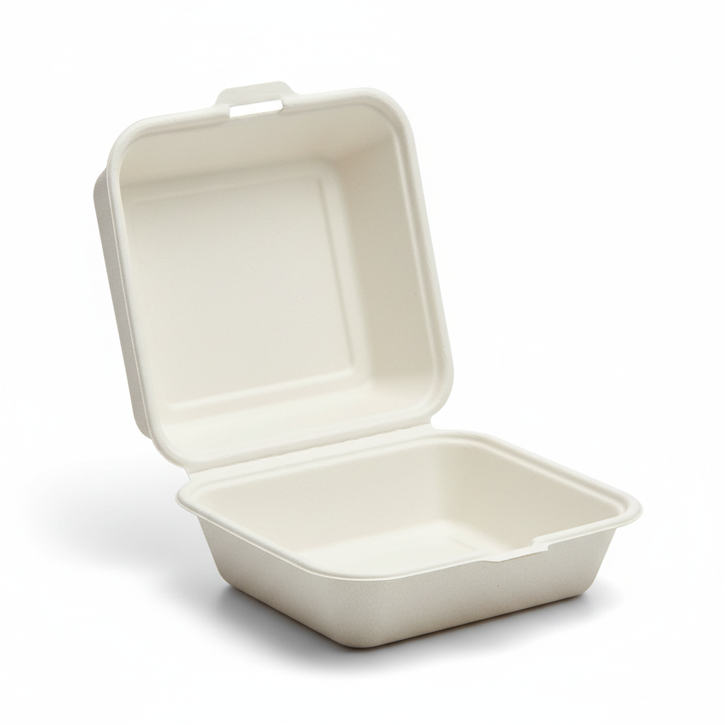 Bagasse Burger Box 152mm 6" plain