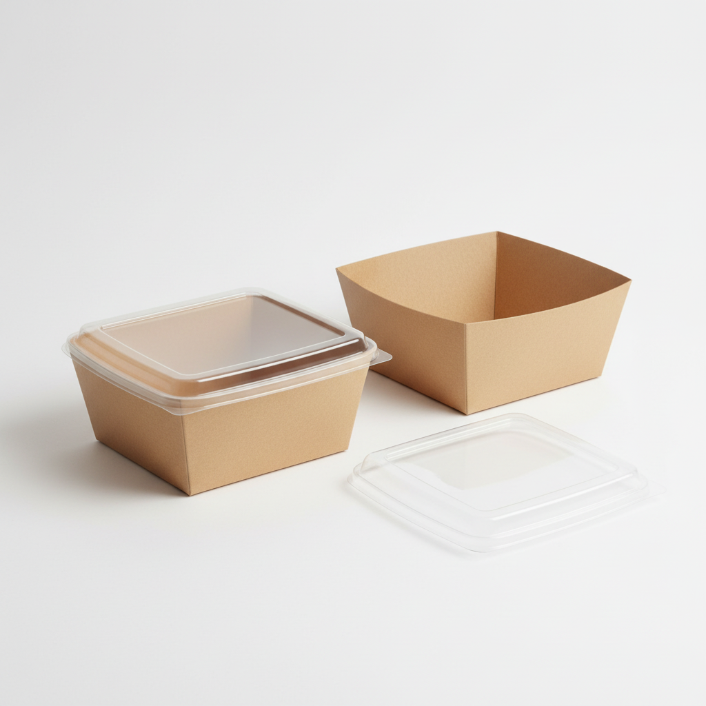 Salad Bowl Rectangle Kraft with Anti-Fog Lid